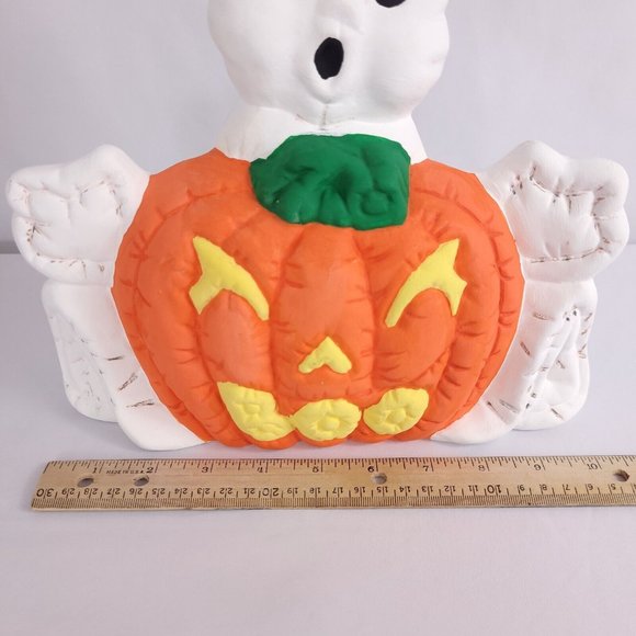 Handpainted Ghost w/ Jack O' Lantern Pumpkin Boo Mouth Ceramic Halloween Figure - Picture 7 of 8